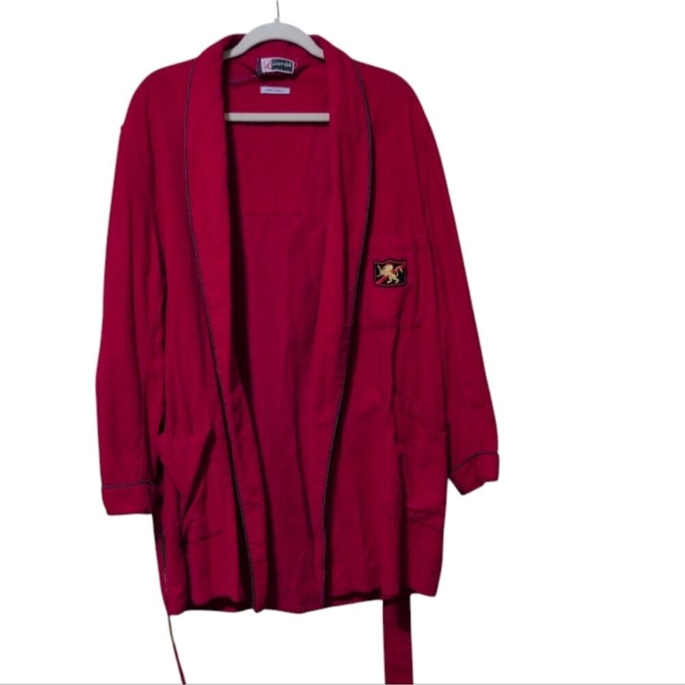 Luxurobe red cotton corduroy robe lion crest logo belt size Large Vintage